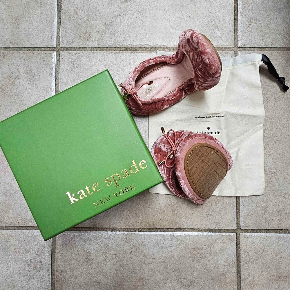 NEW Kate Spade Rose Crushed Velvet Ballet Shoes - In Box with Bag. Size 6.5!